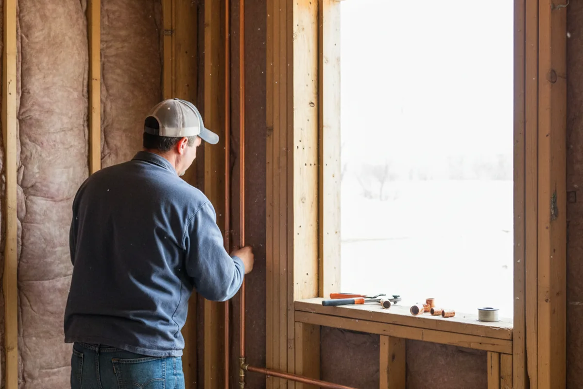 Licensed plumber running new copper supply lines in a Traverse City home